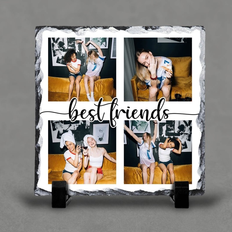 Placa ardezie patrata personalizata "Best friends" cu 4 poze  - 1