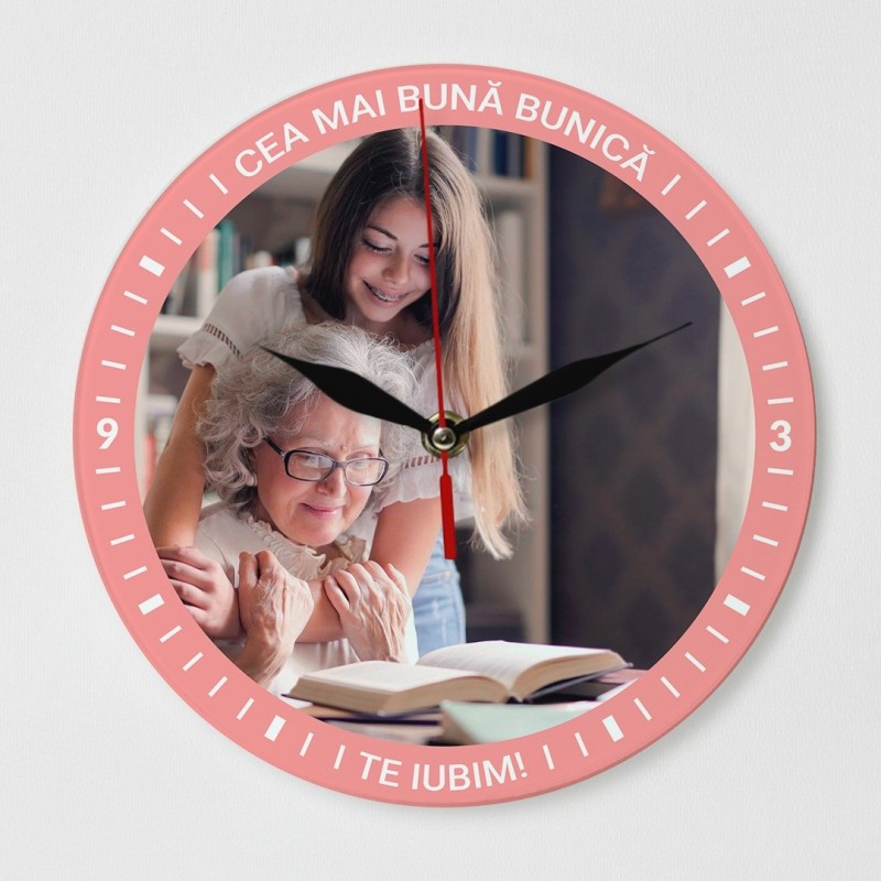 Ceas de perete rotund personalizat pentru cea mai buna bunica