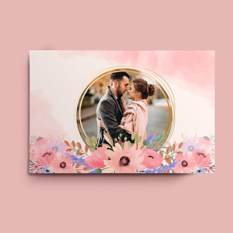 Tablou canvas orizontal floral cu poza rotunda