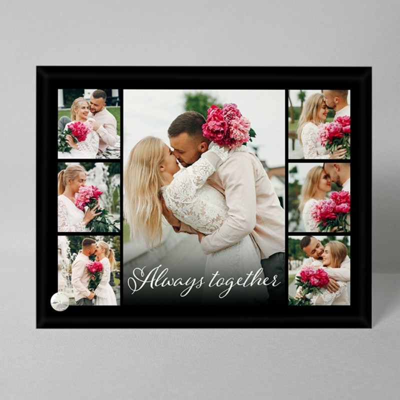 Rama foto din sticla personalizata "Always together" si 7 poze, 23x18 cm