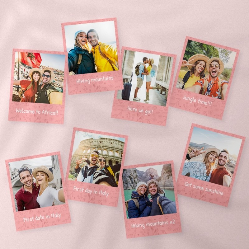 Fotografii printate cu fundal "floral pink" set de 8 poze si text, 10x12cm